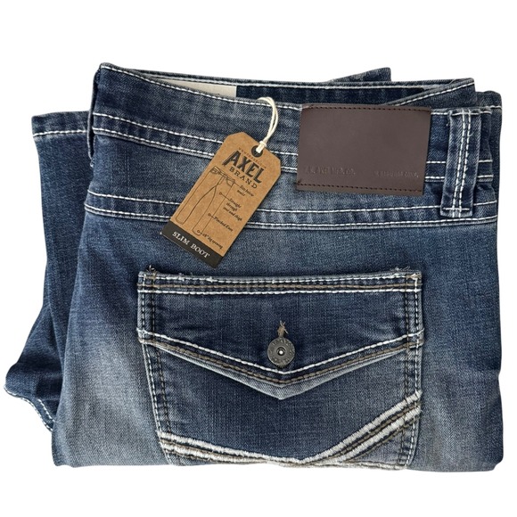 NWT TK Axel Slim Boot Jeans Mens 36x30 Blue Medium Wash Contrast Stitch Pockets - Picture 16 of 16